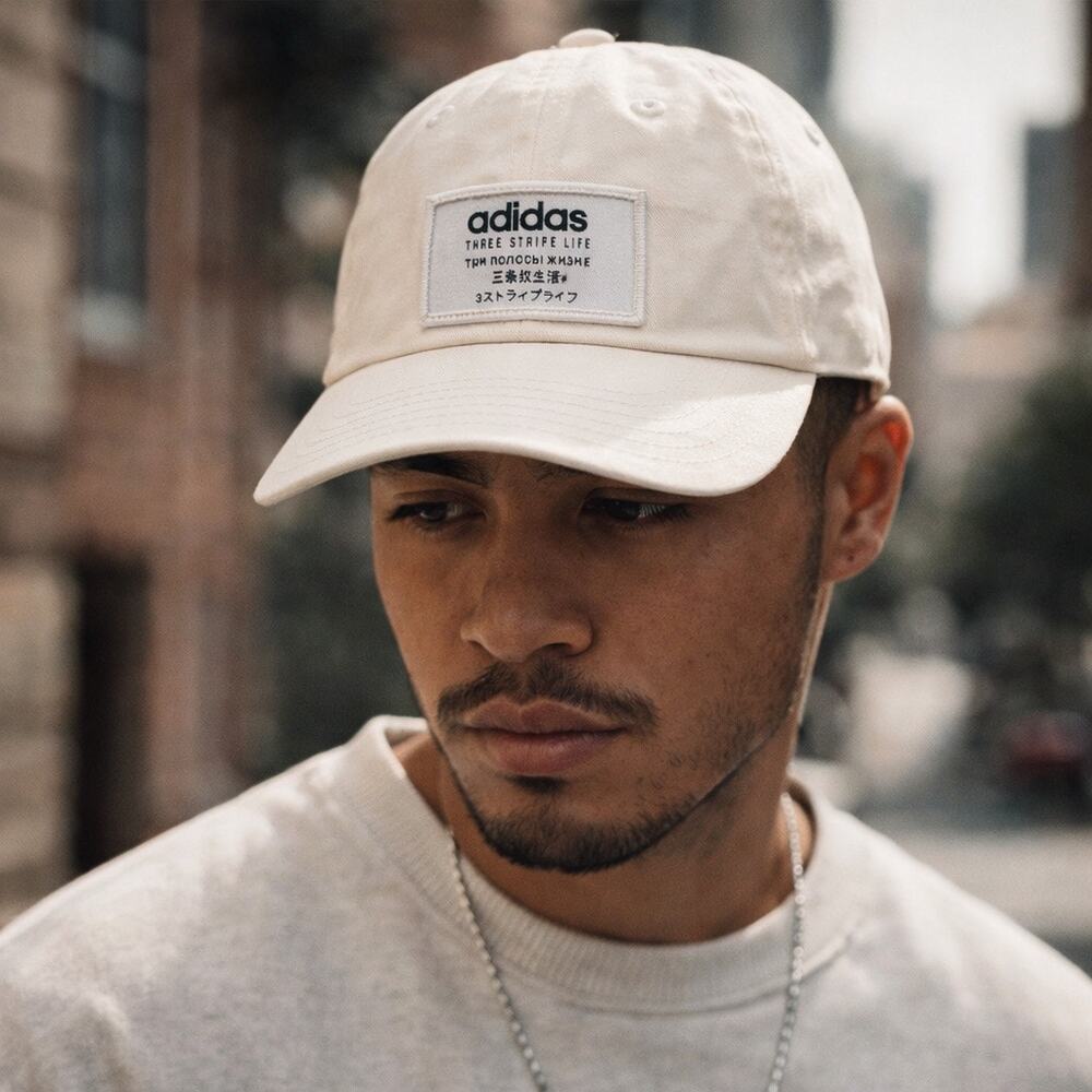 Adidas Originals Three Stripe Life Unisex Patch Dad Hat Strapback Cap Cream OS - Picture 2 of 6